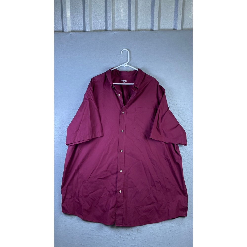 KingSize Button Down Shirt Mens 3XL Tall Burgundy Excellent Short Sleeve Pocket